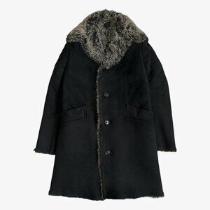 Vintage Black Faux Fur Button-Up Long Sleeve Coat by Katharine Hamnett